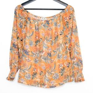 Pink Rose Womens Top Floral Sheer Orange Medium AR